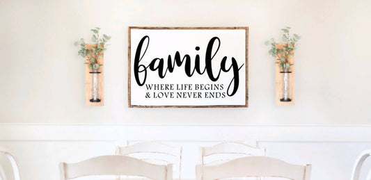 Family Where Life Begins and Love Never Ends Sign