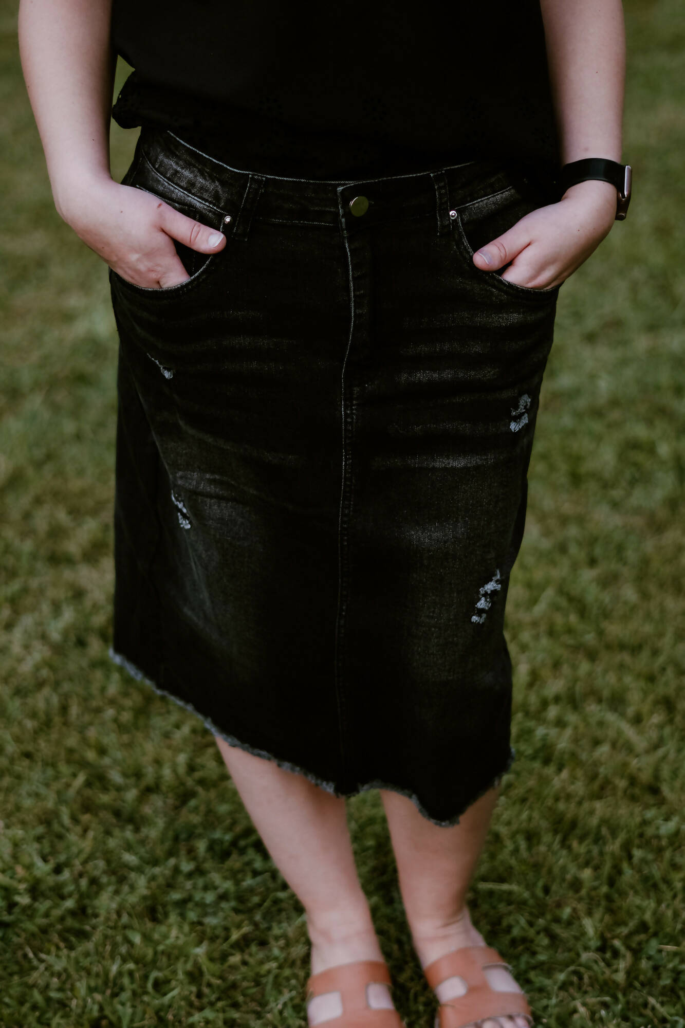 Black Wash Denim Skirt