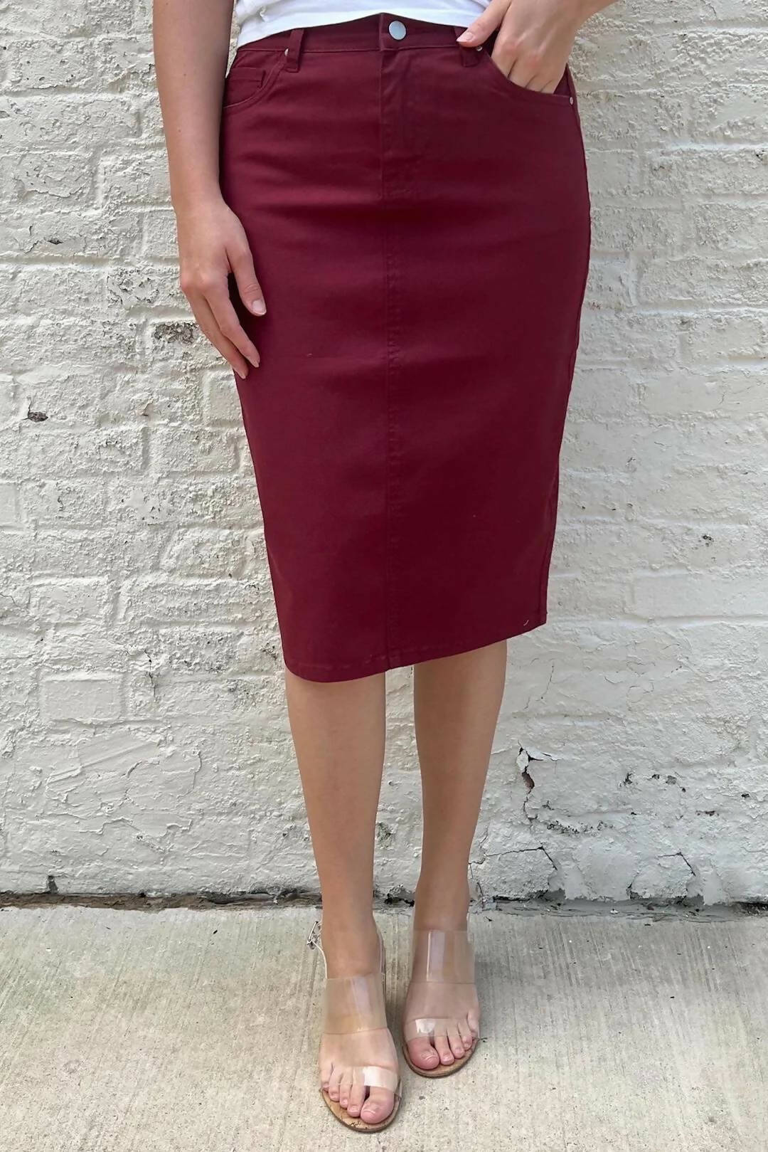 Burgundy Denim Skirt